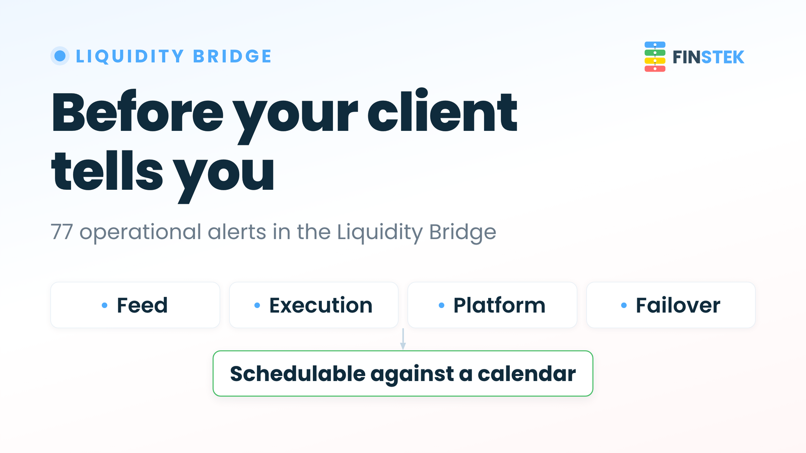 Before your client tells you. 77 operational alerts in the Liquidity Bridge